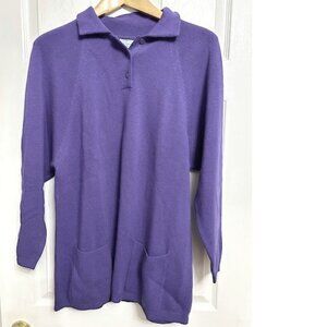 Benetton vintage 1980's purple tunic sweater button V neck with pockets size XL